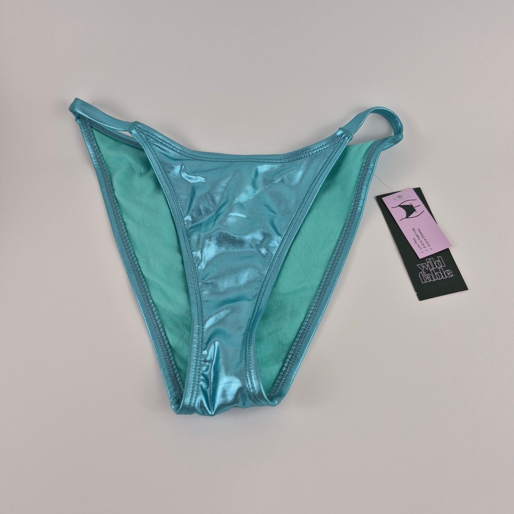 Wild Fable Blue Metallic Low Rise Extra High Leg Extra Cheeky Bikini Bottom XXS